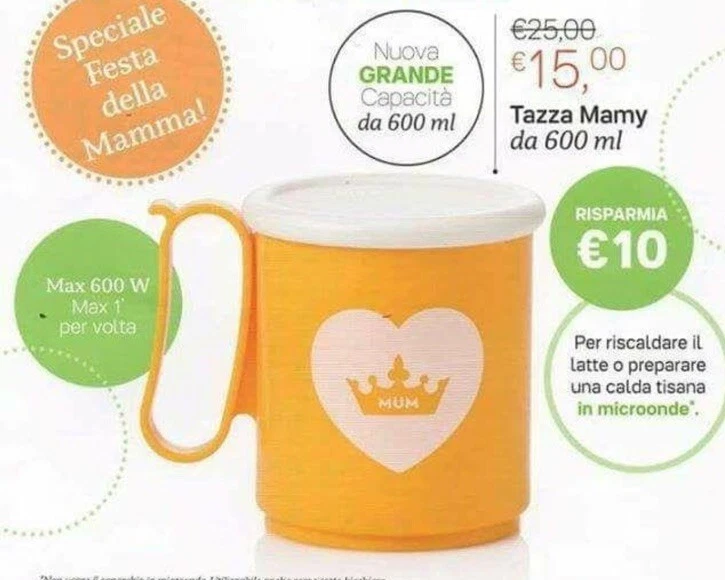 TUPPERWARE Tazza MUM Da 600 Ml Per Riscaldare E Prepare Tisane ,the ,latte Caffè - Immagine 1 di 1