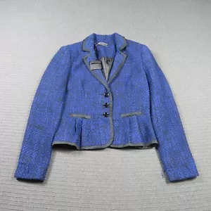Basque Womens Blazer Jacket Coat 12 or Medium Blue Knit Tweed Long Sleevev - Picture 1 of 9