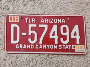 1994 Arizona TLR License Plate – D-57494 – “Grand Canyon State” – AUG F370644 - Picture 1 of 7