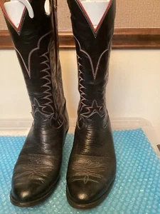 Tony Lama Vintage Men’s Western Leather Boots Size 11 D Black Leather Red Pipe - Picture 1 of 6