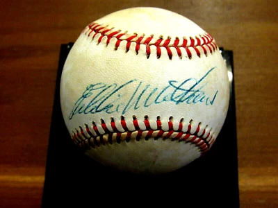 EDDIE MATHEWS BRAVES HOF SIGNED AUTO VINTAGE FEENEY GAME USED ONL BASEBALL JSA - Image 1 of 3