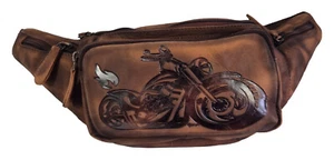Echt Leder Gürteltasche Bauchtasche Motorrad Braun - Biker Gotik Punk - Picture 1 of 6