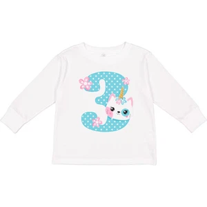 Inktastic Unicorn Kitty 3rd Birthday Toddler Long Sleeve T-Shirt Light Colored - Picture 1 of 8
