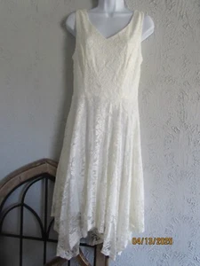 Meetjen nwot sz L ivory lace midi dress wedding asymmetric full skirt lined zip - Picture 1 of 8