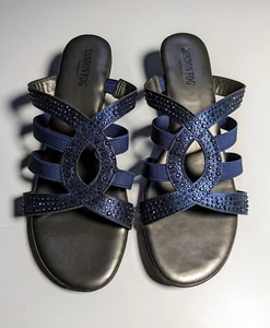 London Fog Elvis 2 Navy scarpe slip on sandali tacco 1,5” donna 11M punta aperta bling - Foto 1 di 8