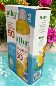 Alba Botanica Hawaiian Coconut Sunscreen Spectrum SPF50 Sunscreen 8oz PACK OF 2 - Picture 1 of 11