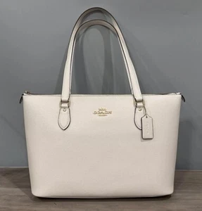 COACH CV402 Gallery Tote Shoulder Bag Crossgrain Leather Chalk White - Picture 1 of 13