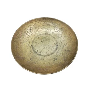 vintage early 50s chinese solid brass handmade engraved dragon offering bowl - Picture 1 of 5