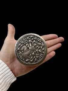 Ornate Asian Silver Repousse Lidded Snuff/Trinket/Desk Box - Picture 1 of 6