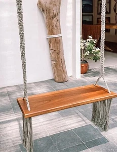 Handgemachte Makramee Schaukel, Makramee Holz Schaukel, Holz Schaukel, Baumschaukel Erwachsene - Bild 1 von 4