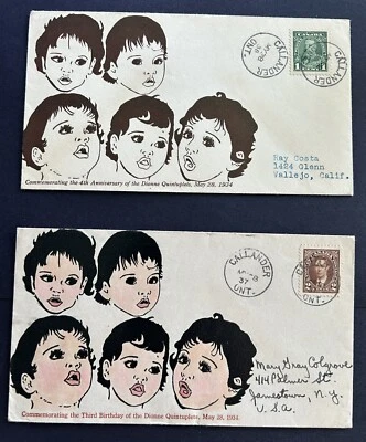 Dos (2) cachés postales de cumpleaños Dionne Quintillizos Callander Ontario 1937 y 1938 Foto 1 de 4