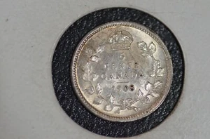 1908 große "8", EXTREM FEIN kanadische Fünf Cent Silber #1 - Scheib. für Kratzer - Bild 1 von 2