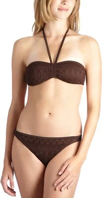 Esprit Brown Bikini Set UK 10 Broderie Halterneck Bandeau Removable pads - Image 1 of 3