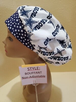 Dallas Cowboys (white) NFL Women's Bouffant Surgical Scrub Hat/Cap Handmade - Image 1 of 4