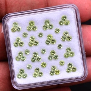 VVS 56 Pcs Natural Peridot Round Diamond Cut 2mm Untreated Loose Gemstones Lot - Picture 1 of 5