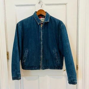 Giacca cappotto LL BEAN isolato foderato in flanella fienile lavoro denim Harrington vintage anni 80 - Foto 1 di 24