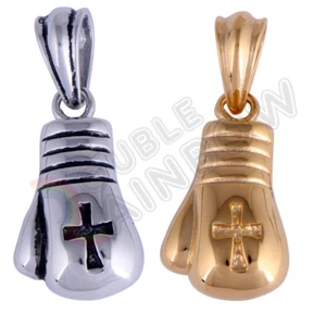 Men's Stainless Steel Sports Pendant Boxing Gloves Gold Silver P108 - Picture 1 of 8
