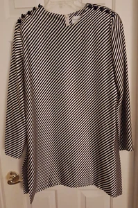 Vintage Elegant SAKS FIFTH AVENUE 100% Silk Ivory and Black Striped Blouse Sz 14 - Picture 1 of 22