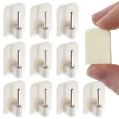10 x Curtain Rod Hooks STRONG STICKY BACK Window Net Wire Hanger Self Adhesive - Image 1 of 4