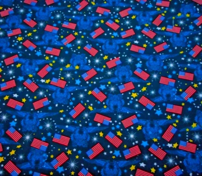 Patriotic Fabric By Yard SALE Flags Stars Eagle Wings on Navy Blue Cotton #C - Image 1 of 2