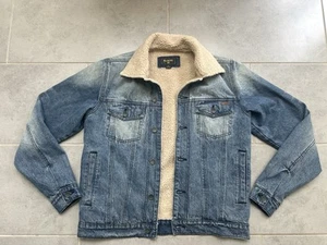 Vintage Billabong 2000's Y2K Sherpa-Lined Fleece Trucker Medium Denim Jacket - Picture 1 of 4