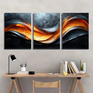 3pcs Oil Painting Style Black Silvery Texture Wall Art Canvas Unframed/Framed - Picture 1 of 8