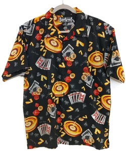Las Vegas Casino Gambling Shirt Mens Medium Black Hawaiian Camp Button Up Aloha - Picture 1 of 6