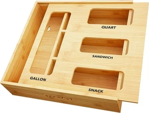 SpaceAid Bag Storage Organizer for Kitchen Drawer, Bamboo Natural, 3"H - Picture 1 of 6