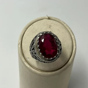 Ring Parisian rubies Red Handmade Iraqi 925 Sterling Silver Men's Size 10 - Picture 1 of 14