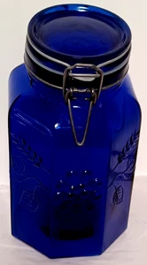 Colbalt Blue Glass Floral 9.5 Inch Tall Canister with Latch Lid Made In Italy - Picture 1 of 5