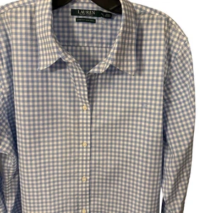 Lauren Ralph Lauren Women's Blue & White Checked Blouse 3/4 Sleeve XXL - Picture 1 of 10