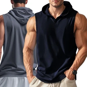 Fitness Sleeveless Vest Loose Fit Training Casual Wear Hooded Neckline - Picture 1 of 20