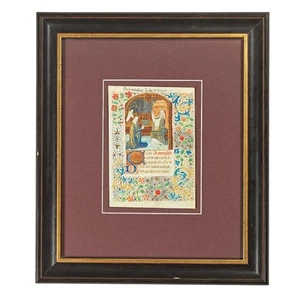 CIRCA 1500 ILLUMINATED MANUSCRIPT LEAF WITH THE CORONATION OF THE VIRGIN - Picture 1 of 4