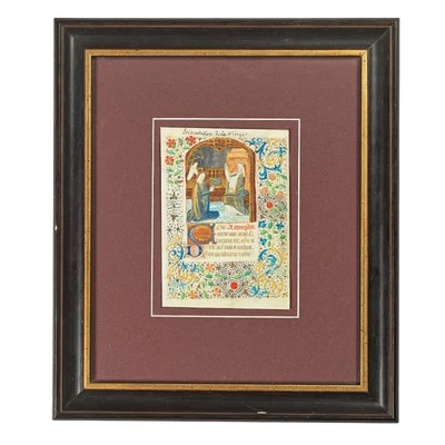 CIRCA 1500 ILLUMINATED MANUSCRIPT LEAF WITH THE CORONATION OF THE VIRGIN - Image 1 of 4