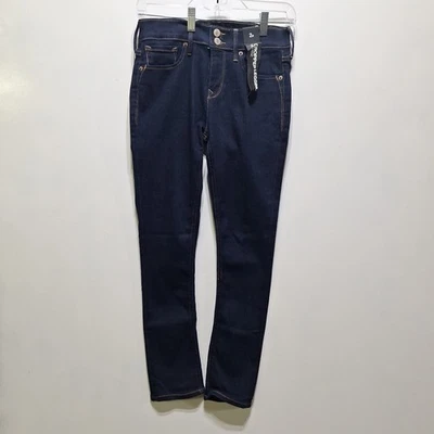 Express Jeans Dark Blue Denim Leggings Skinny Stretch Womens 2R Cropped Mid Rise - Image 1 of 4