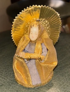 Vintage West Germany Wachsmutter Maria hält Jesuskind Weihnachtsschmuck - Bild 1 von 6