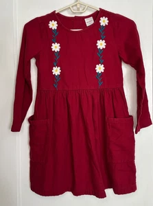Hanna Andresson Size 130 7-8 Dark Red Flannel Dress with Embroidered Flowers - Picture 1 of 6