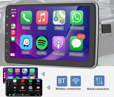 Hikity 10 2GB RAM Android 12 Car Radio Wireless CarPlay 1 DIN GPS Stereo - Image 1 of 4