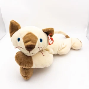 1996 Ty Pillow Pal Siamese Cat 13” Beanie Plush Floppy MEOW NEW - Picture 1 of 8