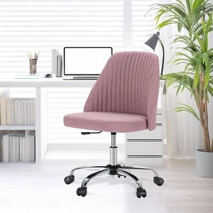 Office Desk Chair with Back and Wheels Computer Fabric Chair Armless Adjustable - Picture 1 of 52