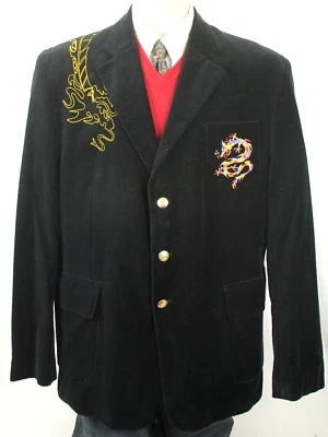 KANJI PREMIUM JEANS MEN'S BLACK EMBROIDERED DRAGON SMOKING JACKET SIZE3XL EUC! Foto 1 de 4