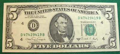 1998A $5 - D/B BLOCK - CLEVELAND, OHIO  - CRISP #S1240 - Image 1 of 3