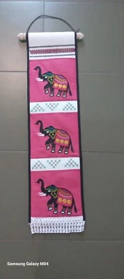 Sri Lanka Handmade Elephant Wall Hanging – Embroidered Cotton Decor (25x7.5") - Image 1 of 4