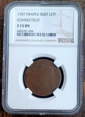 1787 Connecticut copper F15 NGC - Image 1 of 2