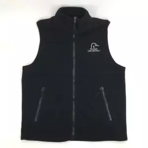 Ducks Unlimited Fleece Vest Black Waist Length Embroidered Logo Mens Medium - Picture 1 of 5