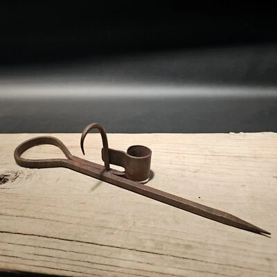 Antique Style Forged Wrought Iron Mining Sticking Tommy Miners Candlestick - Image 1 of 4