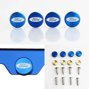 Laser Etched 4pcs Blue Aluminum Ford License Plate Frame Fastener Screws Cap - Picture 1 of 6