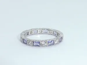 Ladies 925 Solid Sterling Silver Amethyst & White Sapphire Eternity Ring Size J - Picture 1 of 5