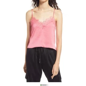 Open Edit Nordstrom NWT XS Pink Cropped Eyelash Lace Trim Cami Tank Top Blouse - Picture 1 of 4