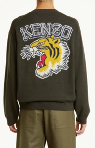 Kenzo L5814 Mens Dark Khaki Crew Neck Knit Tiger Sweater Size M - Picture 1 of 5